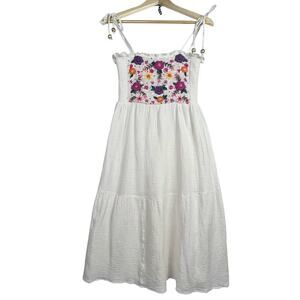 Bell S Smocked Floral Embroidered Sequin Sleeveless Tassel Gauzy Boho Dress